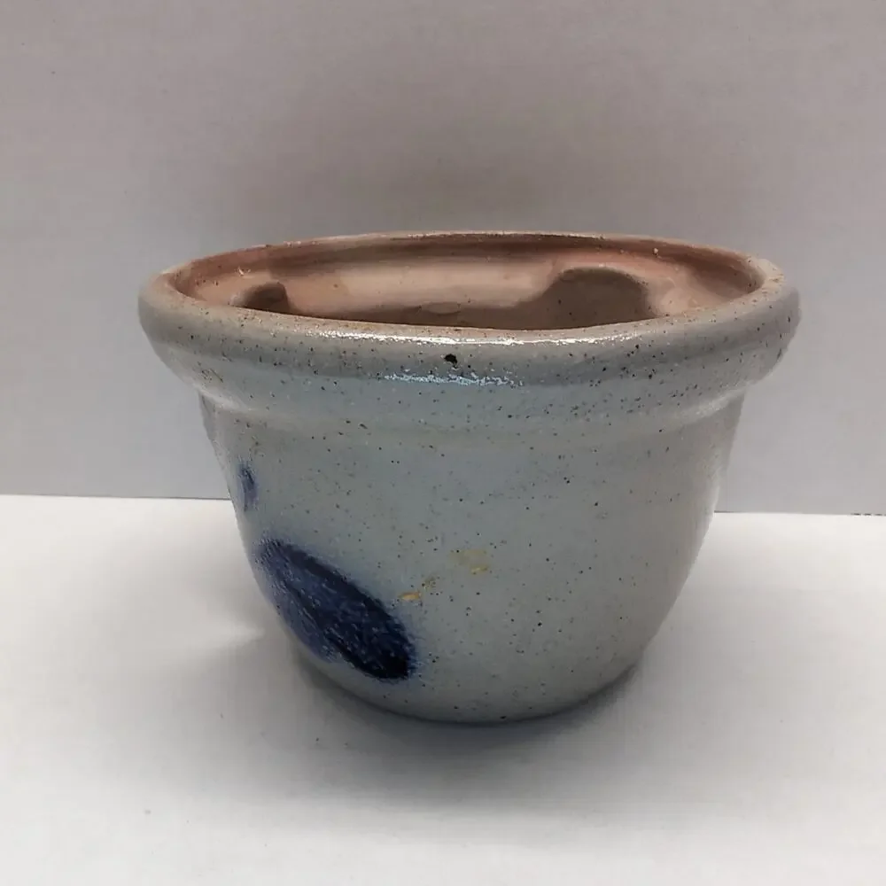 Rowe Pottery Works Heart Cutout Candle Crock Holder Votive Salt Glaze Folk Art